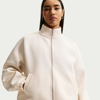 Nike Womens Pregame Fleece Oversized Track Jacket in White | IF0653-103