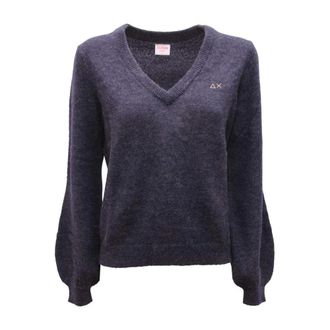 Sun 68 V-hals Trui van Wolmix - Dames - V-hals truien - Blauw - M - Wol - Truien & Vesten