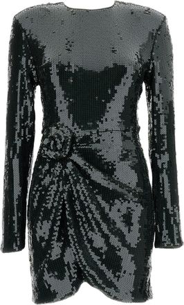 Rotate Black Olive Sequined Round-Neck Mini Dress