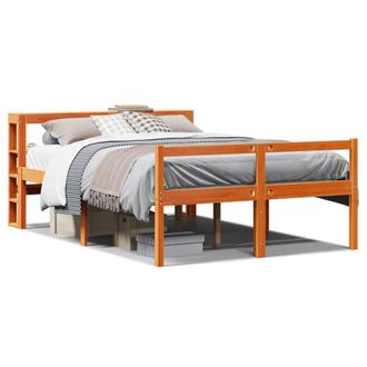 Berkfield Home Bed Frame with Headboard without Mattress Wax Brown 135x190 cm Double