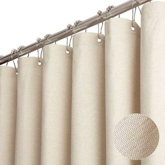 OEM Cortina De Ducha De Tela Beige/crema De 180 X 180 Cm - Juego Duradero Con 12 Ganchos De Pl&aacute;stico - Impermeable Y Decorativa