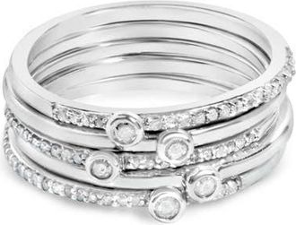 House of Brilliance Sterling Silver 3/8 Cttw Diamond Bezel and Pave Set Stackable Ring Set at Nordstrom