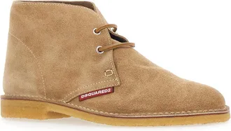 Dsquared2 Mens Lace-Up Shoes Suede Beige Calf Leather Flat