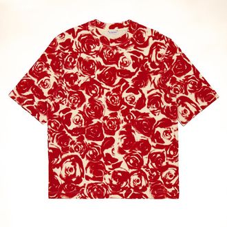 Burberry All Over Rose Print Cotton T Shirt, Size Medium