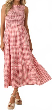 THML Clothing Picnic Promises Gingham Eyelet Cotton Midi Dress In Red White
