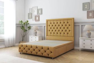 Sloomy Vienna Plush Divan Base No Drawers - 54 Headboard & 12 Footboard in Mustard | Size: Small Single