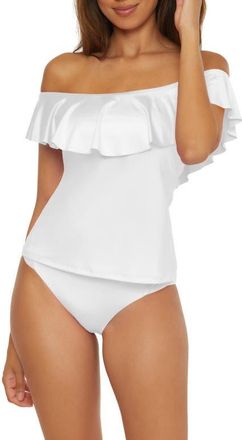 Trina Turk Monaco Ruffle Off-the-Shoulder Tankini Top in White at Nordstrom, Size 10