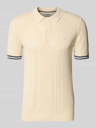 Superdry Slim Fit Poloshirt mit Strukturmuster und Knopfleiste in Beige, Gr&ouml;&szlig;e XXXL