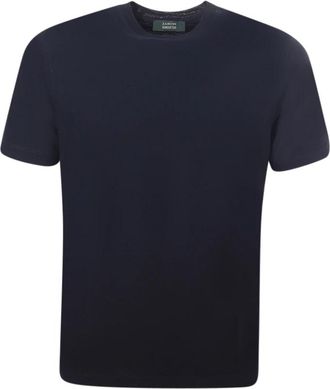 Zanone Blauw Crewneck T-shirt Slim Fit Itali&euml; - Heren - T-shirts - Blauw - 4XL - Katoen - Tops