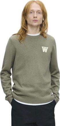 Wood Wood Tay Lamswol Pullover - Heren - Ronde hals truien - Groen - S - Wol - Truien & Vesten