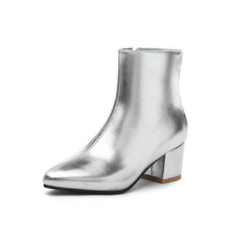 Generic Womens Ankle Boots with Pointed Toe & Chunky Heel - Metallic Finish, for Comfortable Everyday Wear and Fashion Events,Silver,5.5 UK