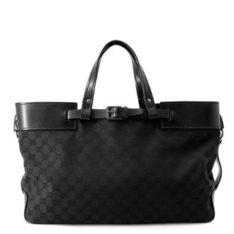 Gucci Black Gg Canvas Leather Handbag Tote Bag (Pre-Owned)