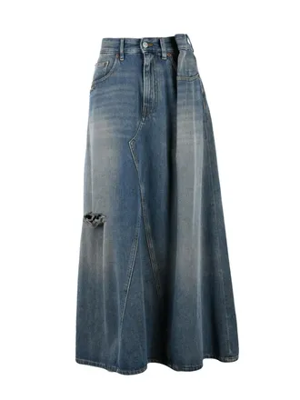 Maison Margiela Denim Cotton Women Long Denim Skirt