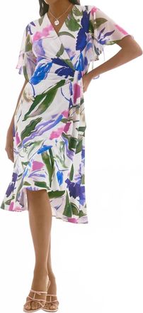 Joseph Ribkoff Floral Print Belted Wrap Dress In Off White/multi