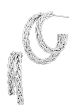Savvy Cie Jewels RHODIUM PLATED DOUBLE ROPE C HOOP EARRINGS