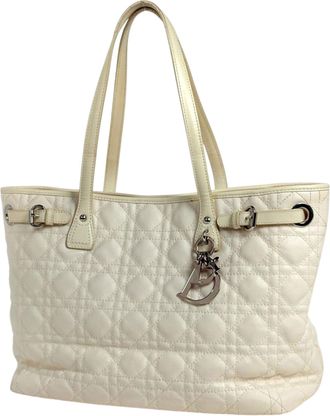 Dior White Coated Canvas Leather Shoulder Bag Tote Bag (Pre-Owned)