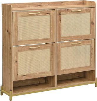 Urban Meuble Zapatero efecto madera mdf y rat&aacute;n con 4 puertas batientes