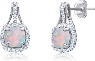 MAX + STONE 10k Yellow or White Gold Cushion Cut Gemstone Drop Earrings with Diamond Accent