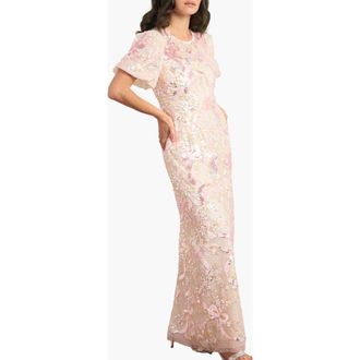 Needle & Thread Dancing Ribbon Puff Sleeve Gown in Cream/multi at Nordstrom, Size 10