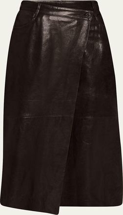 Brunello Cucinelli Shiny Leather Midi Wrap Skirt