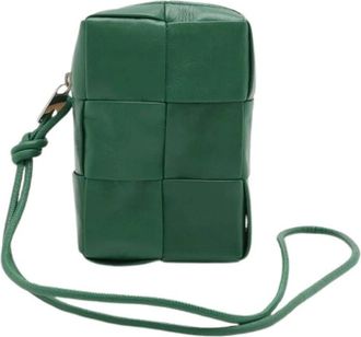 Bottega Veneta Pre-owned Leather Maxi Intrecciato Cassette Shoulder Bag - Dames - Vintage Mini Tas - Groen - ONE Size - Leer - Vintage
