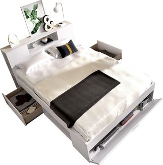 Vente-Unique Vente-unique - Dekit Lanka - Cama Compacta Para Dormitorio - Blanco - 95 X 149.6 X 218.5 Cm