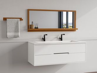 Vente-Unique Specchio da parete con mensola L. 120 x H. 50 cm in Legno di rovere Naturale - JIAO