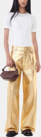 Ganni White Gold Foil Wide Jeans - Size 24 Organic Cotton