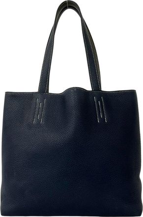 Herm&egrave;s Blue Gray Taurillon Clemence Leather Shoulder Bag Tote Bag (Pre-Owned)