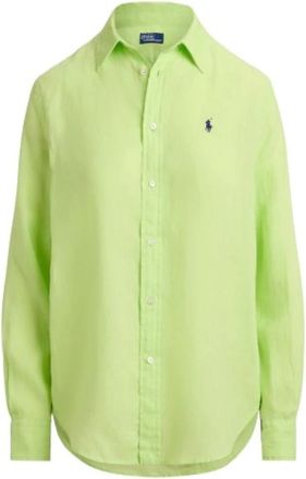 Polo Ralph Lauren Linnen Overhemd- Rechte Pasvorm - Dames - Overhemden - Groen - S - Linnen - Overhemden
