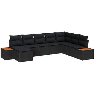 vidaXL Conjunto De Sof&aacute; De Jard&iacute;n 8 Pcs Negro Rattan De Poli&eacute;ster