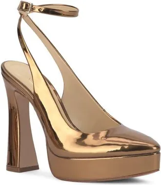 Jessica Simpson Nelica Ankle Strap Platform Pointed Toe Pump in Bronze at Nordstrom, Size 9.5