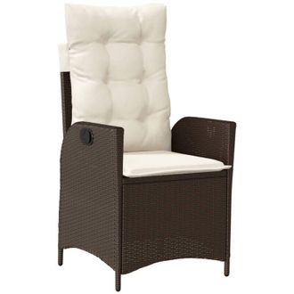 vidaXL Sill&oacute;n Reclinable De Jard&iacute;n Con Cojines Rat&aacute;n Sint&eacute;tico Marr&oacute;n Vidaxl