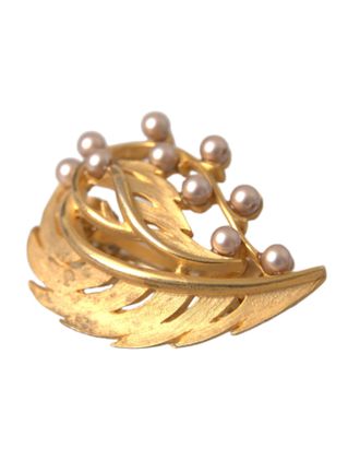 Dolce & Gabbana Gouden Messing Blad Versierde Sieraden Broche Haarspeld