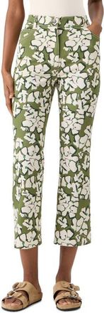 Akris Papercut Flowers Crop Straight Leg Jeans in Green Tea-Cream-Olive at Nordstrom, Size 14