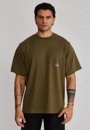Siksilk Mens Khaki Green Oversized T-Shirt XXL