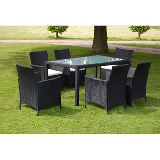 vidaXL Set Comedor De Jard&iacute;n 7 Piezas Y Cojines Rat&aacute;n Sint&eacute;tico Negro Vidaxl