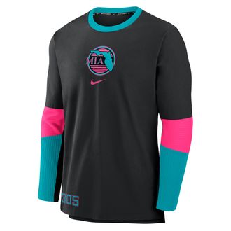 Nike Miami Marlins Authentic Collection City Connect Player Nike Mens Dri-FIT MLB Pullover Jacket in Black | 015C0E4CMQM-2B4