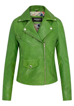 Infinity Leather Womens Apple Green Classic Brando Biker Jacket - Broome - Lime Green Lamb Leather - Size 20 UK