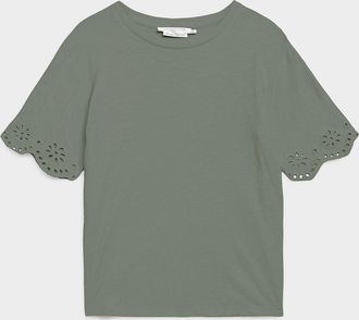 Contemporaine Womens Organic cotton broderie anglaise slub T-shirt