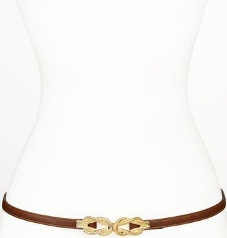 Raina Gold Knot Buckle Leather Belt in Brown at Nordstrom, Size Medium/large