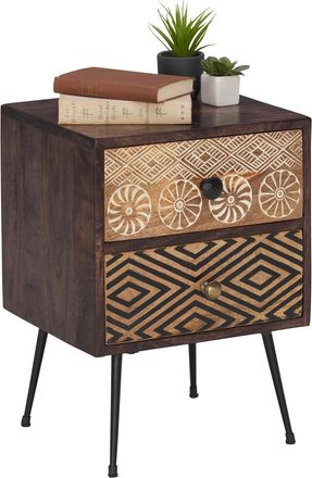 Landscape Nachtk&auml;stchen, Mehrfarbig, Dunkelbraun, Metall, Mangoholz, massiv, 2 Schubladen, 40x55x35 cm, FSC, Schlafzimmer, Nachtk&auml;stchen