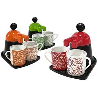 Trade Shop Trade Shop - Caffettiera Mini Express Con 2 Tazze In Ceramica Caffe Colori Assortiti
