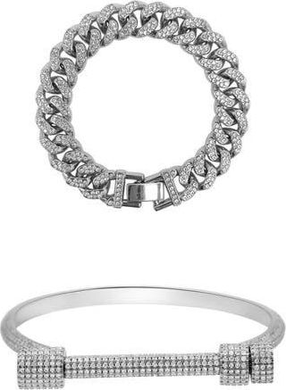 Adornia Set of 2 Chunky Crystal & Curb Chain Bracelets in Silver at Nordstrom Rack