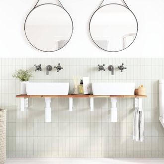 Berkfield Home Elegant Basin Shelf Wall Mounted Steel & Solid Wood Acacia in Brown