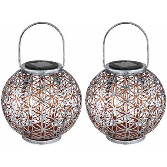 ETC Shop Lampada solare da esterno lampada solare a led orientale lanterna solare da esterno, effetto luce fiore della vita, 1x led bianco caldo, DxH 20x29