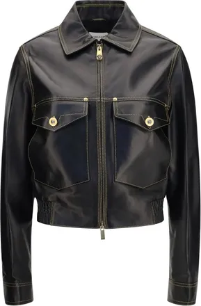Versace Black Solid Shirt Collar Jacket