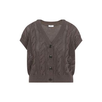 PESERICO Brown Knitted V Neck Sweater