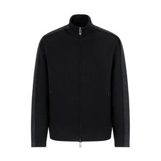 Emporio Armani Light Jackets, male, Black, S, Double-jersey Full-zip Sweatshirt