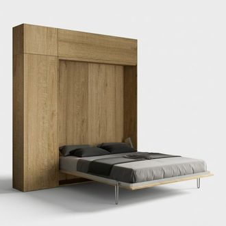 Itamoby Cama Abatible Doble 160x190cm Con Columna Y Armarios Kentaro - Natural
